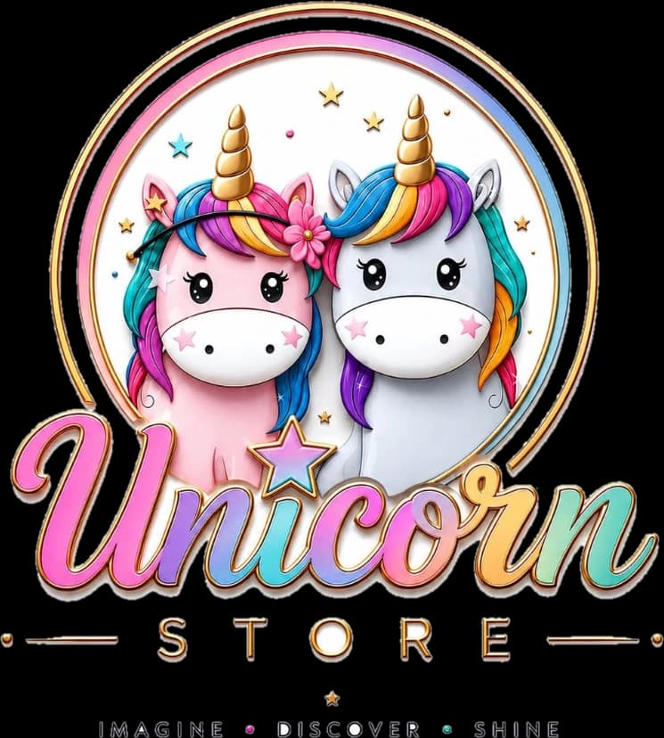 Unicorn Store logo: two unicorns in a rainbow ring above the words Imagine, Discover, Shine