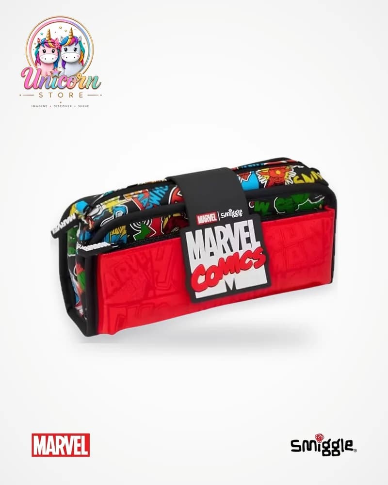 Red and black Marvel Comics pencil case by Smiggle
